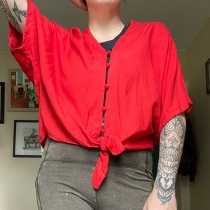 Red Dolman Sleeve top Sim & Sam Holiday Christmas Party Top Tie Waist Soft